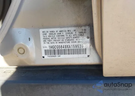 1999 Honda Accord Lx z USA, uszkodzony, nr VIN 1HGCG5649XA159539